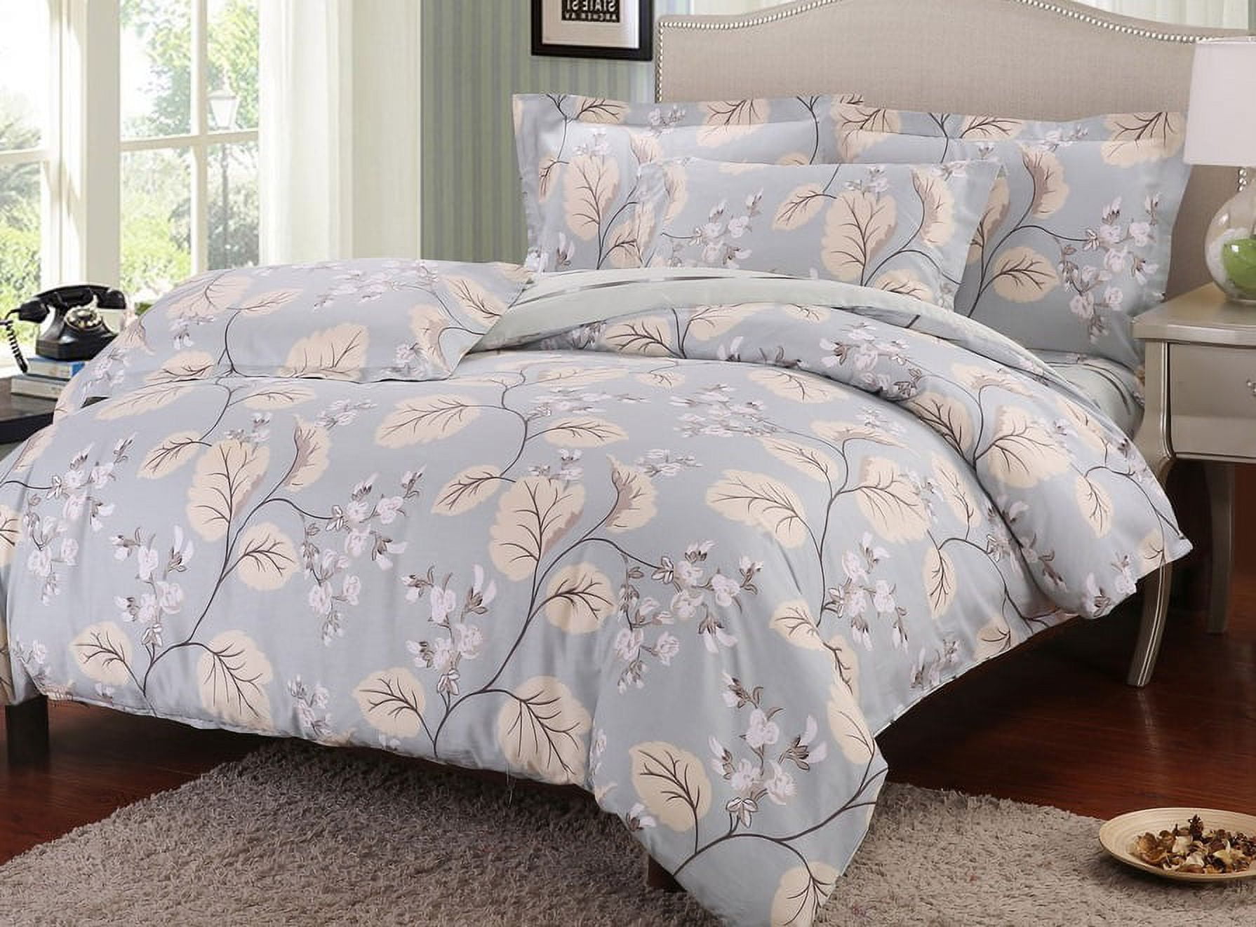Swanson Beddings Catalpa Blossoms 3-Piece 100% Cotton Bedding Set: Duvet Cover and Two Pillow Shams Queen