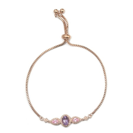Judith Ripka 18k Bracelet - Women's Girls 18K Rose Gold Amethyst Pink Cubic Zirconia CZ Bolo Tassel Bracelet