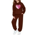 thumbnail image 2 of Conjunto de sudadera con capucha de manga larga para niños con estampado en forma de corazón y pantalones deportivos con lazo en las piernas, conjunto deportivo informal de dos piezas para niños, poli, 2 of 5