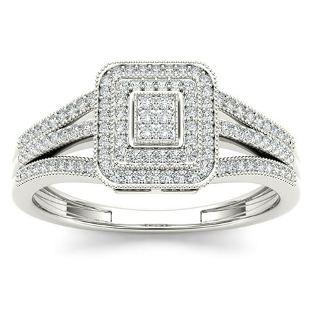 1/6 Carat T.W. Diamond Cluster 10kt White Gold Engagement Ring