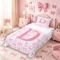 thumbnail image 3 of Meiyoeat Charming Bow Letter D Twin Sheet Sets 3pcs for Girls Juniors, Soft Stripe Bedding for Bedroom, Light Pink White, 3 of 6