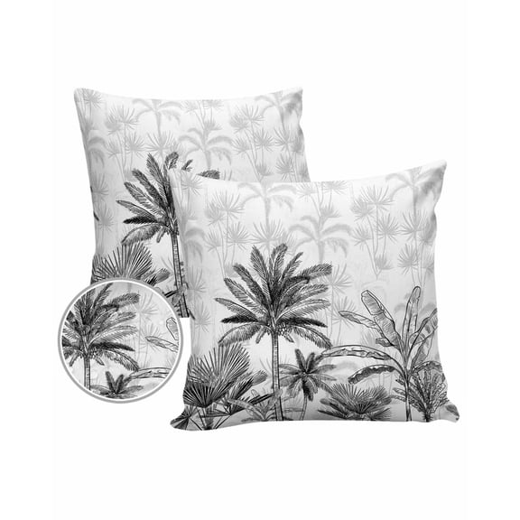 Pack of 2 Outdoor Pillow Covers, Summer Black Palm Banana Tropical Plants Waterproof Square Throw Pillowcase Cushion Decorative Pillow Covers for Couch Patio Tent, 20x20 in
