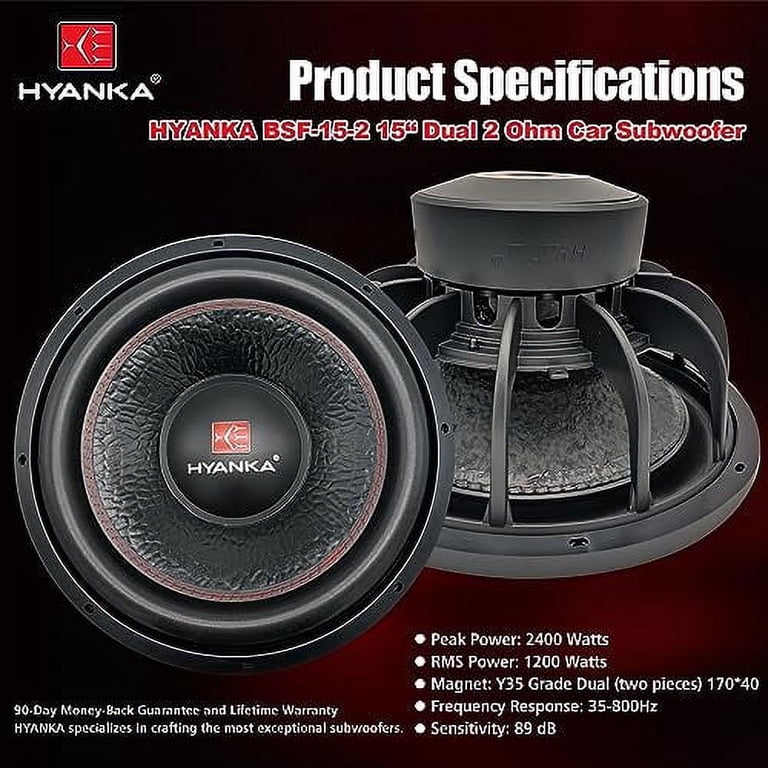 H YANKA 15-inch 2400W Car Audio Subwoofer - High Power, Black
