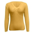 thumbnail image 6 of Fiaer Womens V Neck Knitted Sweaters Front Knot Slim Fit Long Sleeve Solid Color Casual Trendy Stretch Tops Yellow L, 6 of 7