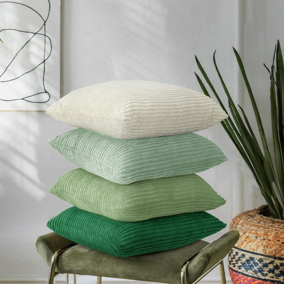 Lewondr Corduroy Throw Pillow Covers 20x20, Set of 4 Multi-Color Matching Square Soft Throw Pillow Cases Modern Stripes Couch Pillows for Living Room Home Bedroom Sofa Car Office Decor, 50x50cm/Green