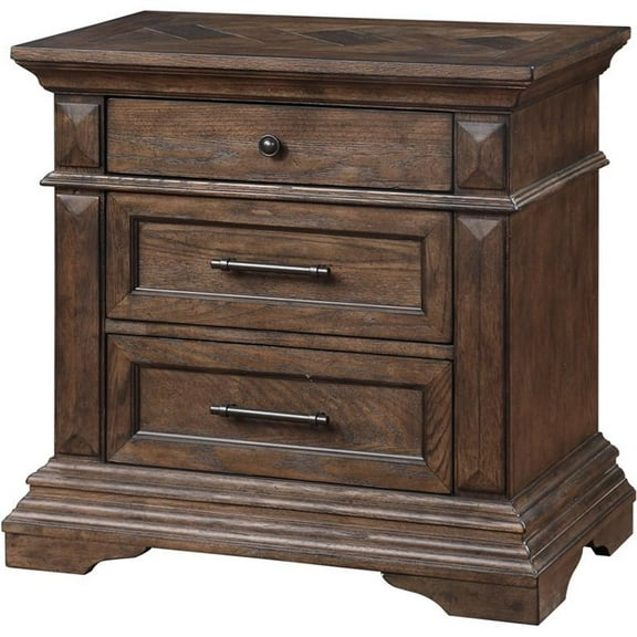 Pemberly Row Contemporary Solid Wood 3-Drawer Nightstand in Walnut Brown
