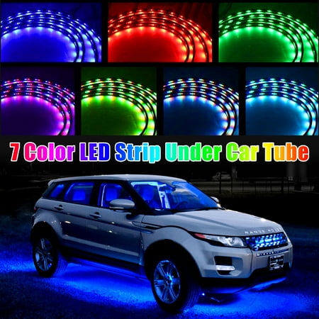 - TSV 7 Color LED Strip Under Car Tube underglow Interior Lights Underbody System Neon Lights 4pcs Kit
