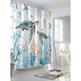 thumbnail image 3 of Blue Coastal Ocean Shower Curtain, Sea Turtle Starfish Coral Bathroom Decor Curtains Set with Hooks, White Waterproof Fabric Home Accessories， Stall 36 X 72 Inch, 3 of 6