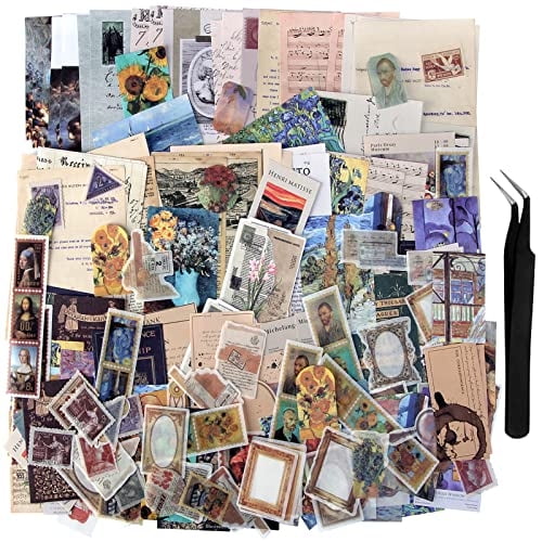 200 pegatinas arte escritura SIGUJAYGE en papel antiguo para álbumes planificadores cuadernos kits y sellos postales diario