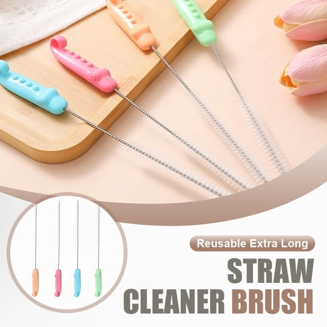 Brosse de Nettoyage de Paille Réutilisable Extra Longue / Nettoyage en Profondeur des Interstices de Paille Tenace et de Bouteille / Noyau en Acier Inoxydable Flexible / Poils en Nylon Réutilisables / Conception de Crochet de Suspension pour le Rangement