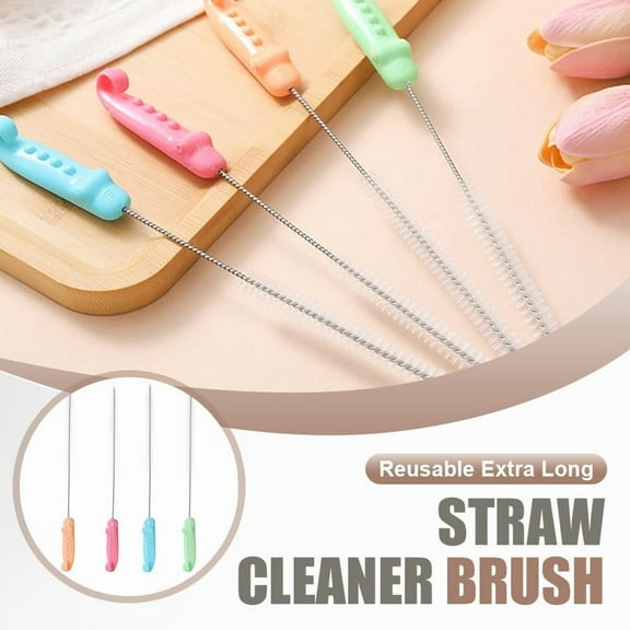 Reusable Straw Cleaner Brush, Extra Long for Deep Cleaning Bottles and Straws, Flexible with Dense Bristles, Includes Hanging Hook for Drip-Drying and Storage