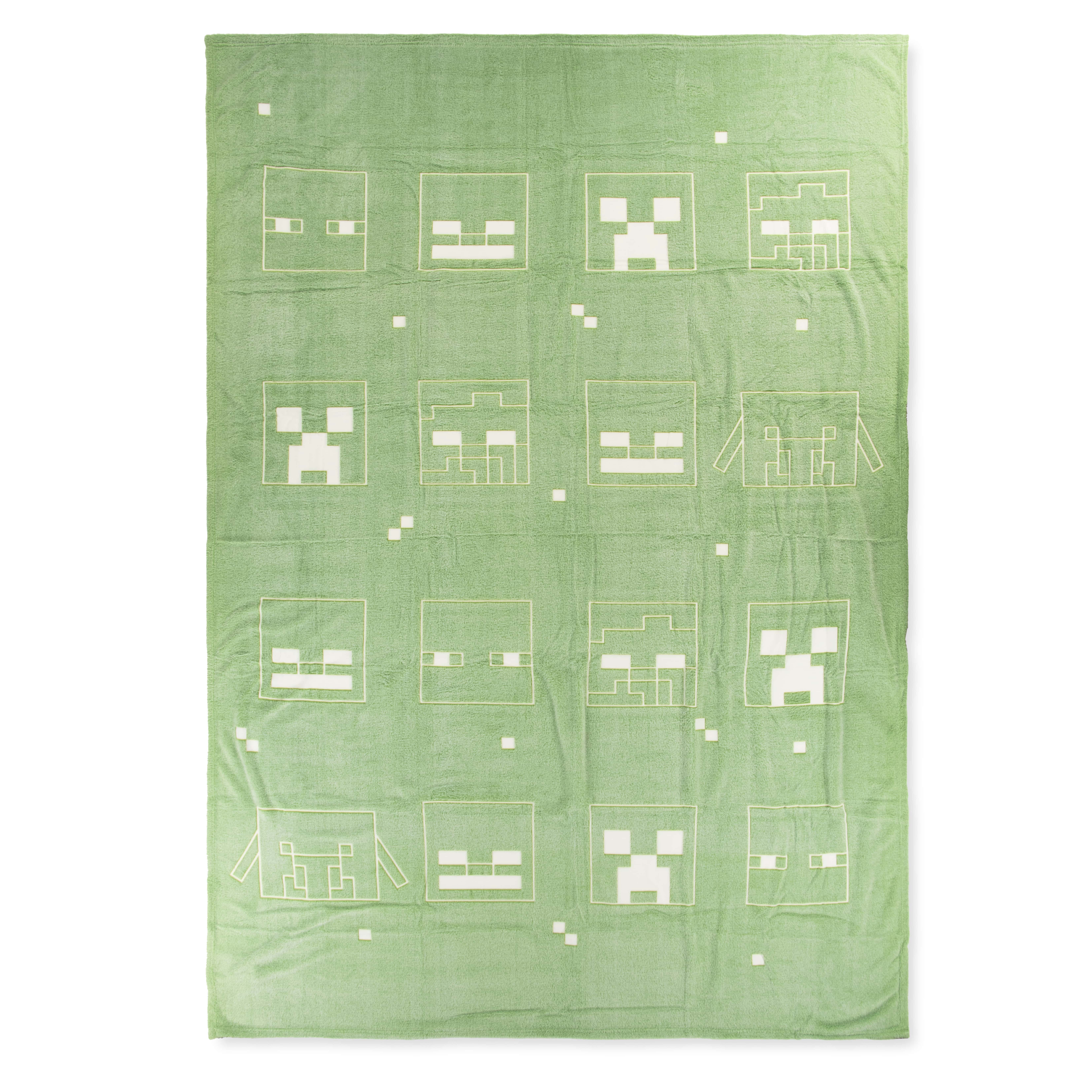 Minecraft Rising Mobs 62" x 90" Sculpted Glow-in-the-Dark Silk Touch Blanket, Polyester, Green, Mojang
