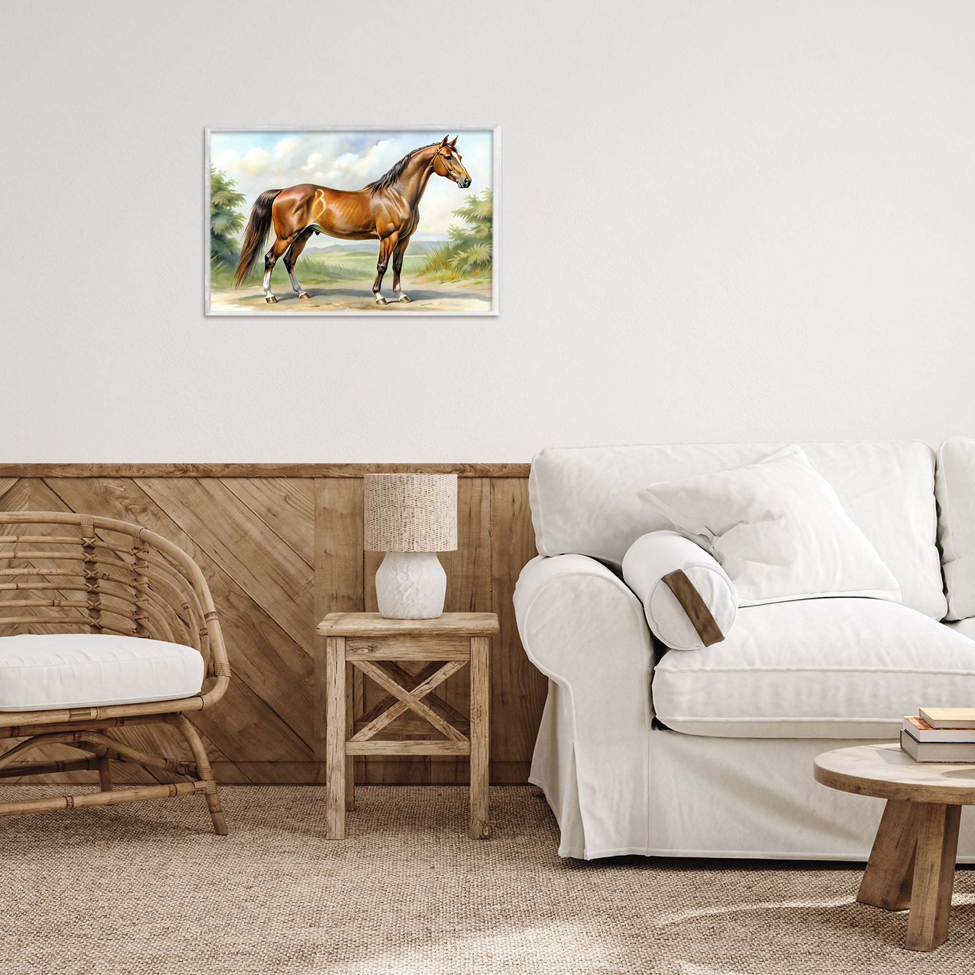 Stupell Industries Majestic Horse in Pastoral Landscape White Framed Giclee Art, design by Creative Studio