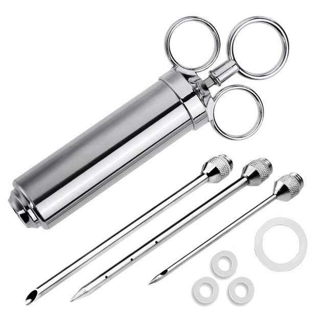 Kit de inyector de carne para barbacoa de acero inoxidable 304, equipado con barril de gran capacidad de 2 oz y 3 agujas de adobo profesionales Adepaton WFLD-236