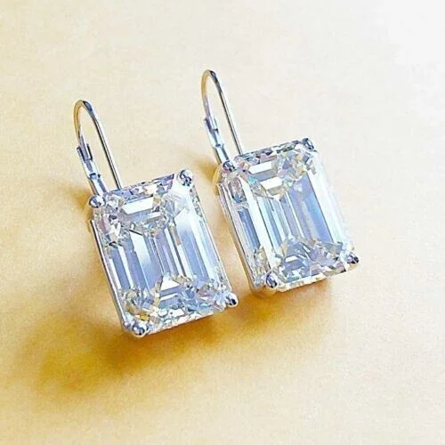 2Ct Emerald Cut Lab-Created Diamond Women's Drop Earring 14K White Gold Plated