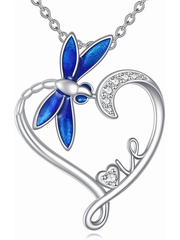 Butterfly/Dragonfly Necklace for Women 925 Sterling Silver Animals Pendant Necklace Opal Moss Agate Jewelry Gift