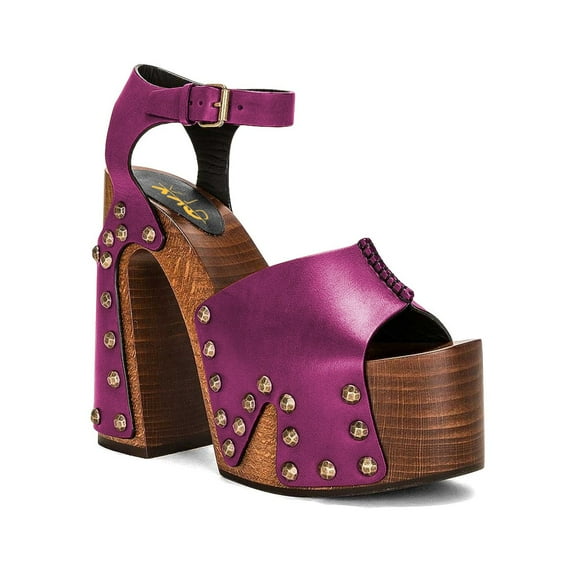 XYD Women Clog Block Chunky Heel Sandals Platform Bronzed Studs Open Toe Ankle Strap Vintage Parties Shoes Size 7 Purple