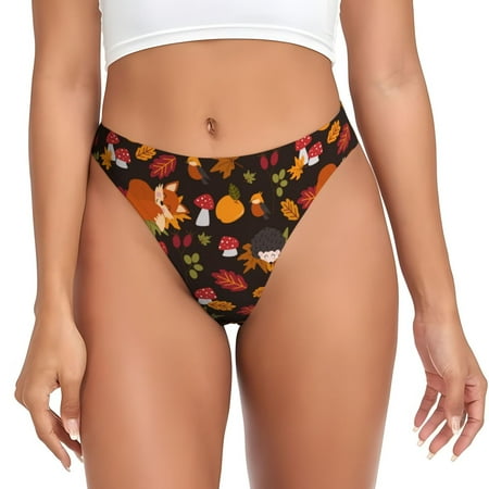 Qokaie Autumn Hedgehog and Fox Cute Printed Women s Cotton Thong Underwear  Sexy Breathable Panties G-string-X-Small