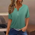 thumbnail image 2 of Spring Tops for Women Plus Size Tops 4X Women's Casual Solid Color Medium Short Sleeve V-Neck Top Green S-3XL, 2 of 5