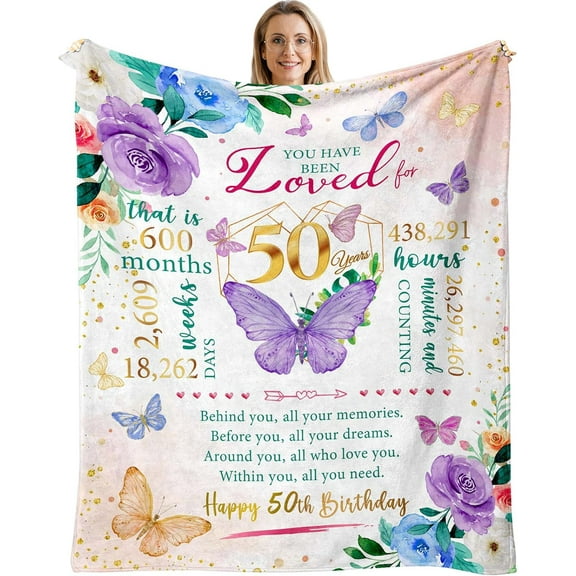 50th Birthday Gifts for Her, 50th Birthday Gifts for Women, 50 Year Old Present for Women, 1975 Present for Woman, Fifty Bday Stuff for Woman Throw Blanket 50"X60", Happy 50 Bday