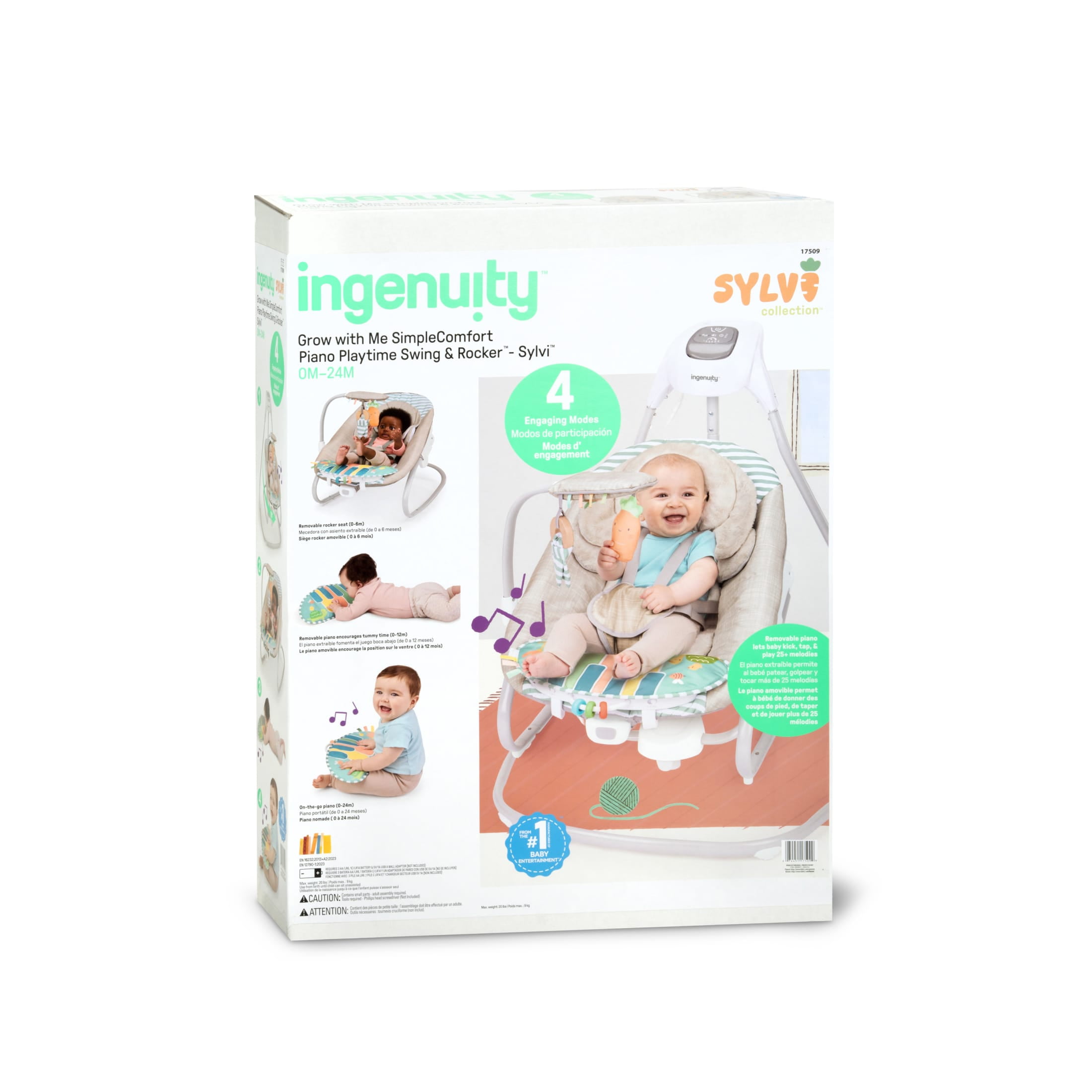Ingenuity Simple Comfort Piano Playtime 4-in-1 Baby Swing & Rocker, Infants Ages 0-24 Months