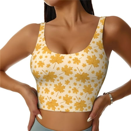 Matuu Autumn Fall Yellow Leaves for Women s Sports Bra - Soft  Comfortable and Breathable Sports Vest for Yoga  Fitness  and Dance-Small