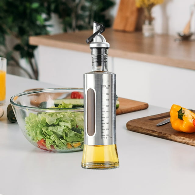 Utensilios de cocina, aceitera de acero inoxidable con escala, aceitera de soja, vinagrera, condimentos para el hogar, boquilla de apertura y cierre automáticos, aceitera de acero inoxidable.
