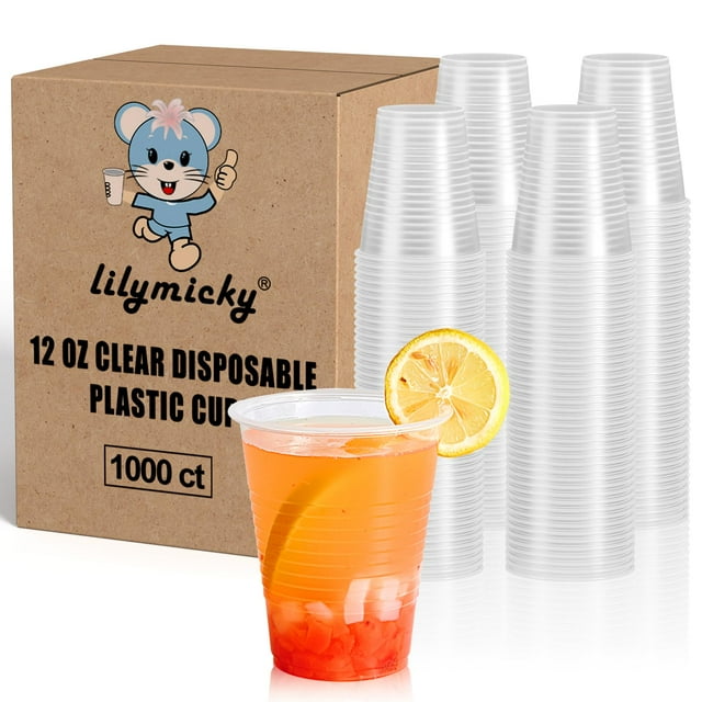 Vasos de plástico Lilymicky transparentes de 12 onzas (paquete de 1000) para fiestas, barbacoas