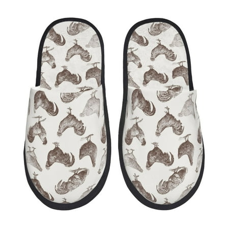 

Fuzoiu Chickens Print Unisex Furry Slippers Plush Indoor Shoes Trendy House Slippers Anti-Skid EVA Sole House Shoes for Home Office and Travel -Large