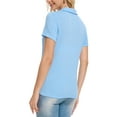 thumbnail image 3 of Xidunhg Women's Short Sleeve Solid Lapel V Neck Soft Pullover Tops Lightweight Knit Polo Shirt Sky Blue 2XL, 3 of 7