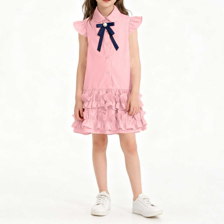 ATOGUTA Pencil Dress Girls A-line Swings Tiered Casual Skirt Lapel Party  Dresses Size 1T-10, Pink - Walmart.com