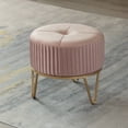 thumbnail image 6 of Round Velvet Ottoman Stool Raised with Hairpin Gold Base, 6 of 7