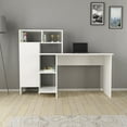 thumbnail image 2 of Modern Writing Desk with 6- Shelf Bookcase, Computer Workstation, White and Oak, 2 of 5