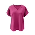 thumbnail image 4 of PNTUTB Women's Lightweight Breathable Solid Color Casual Openwork V Neck Short Sleeve Loose Comfort T Shirts, 4 of 5