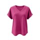thumbnail image 4 of Xuyuer Womens T Shirts Short Sleeve V Neck Loose Casual Summer Tops Water Soluble Flower Solid Color Loose Comfortable Breathable T-shirt, 4 of 5