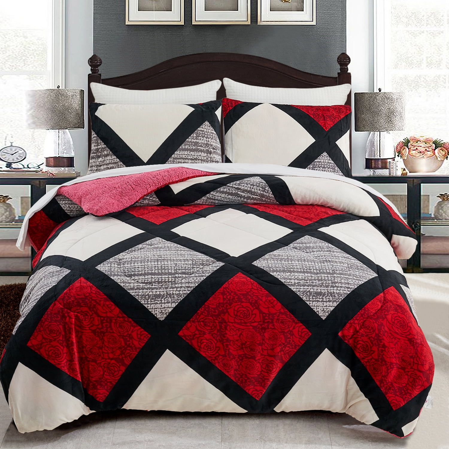 JML Soft 3 Piece Sherpa Blanket,Thick Warm Plush Borrego Bed Blanket