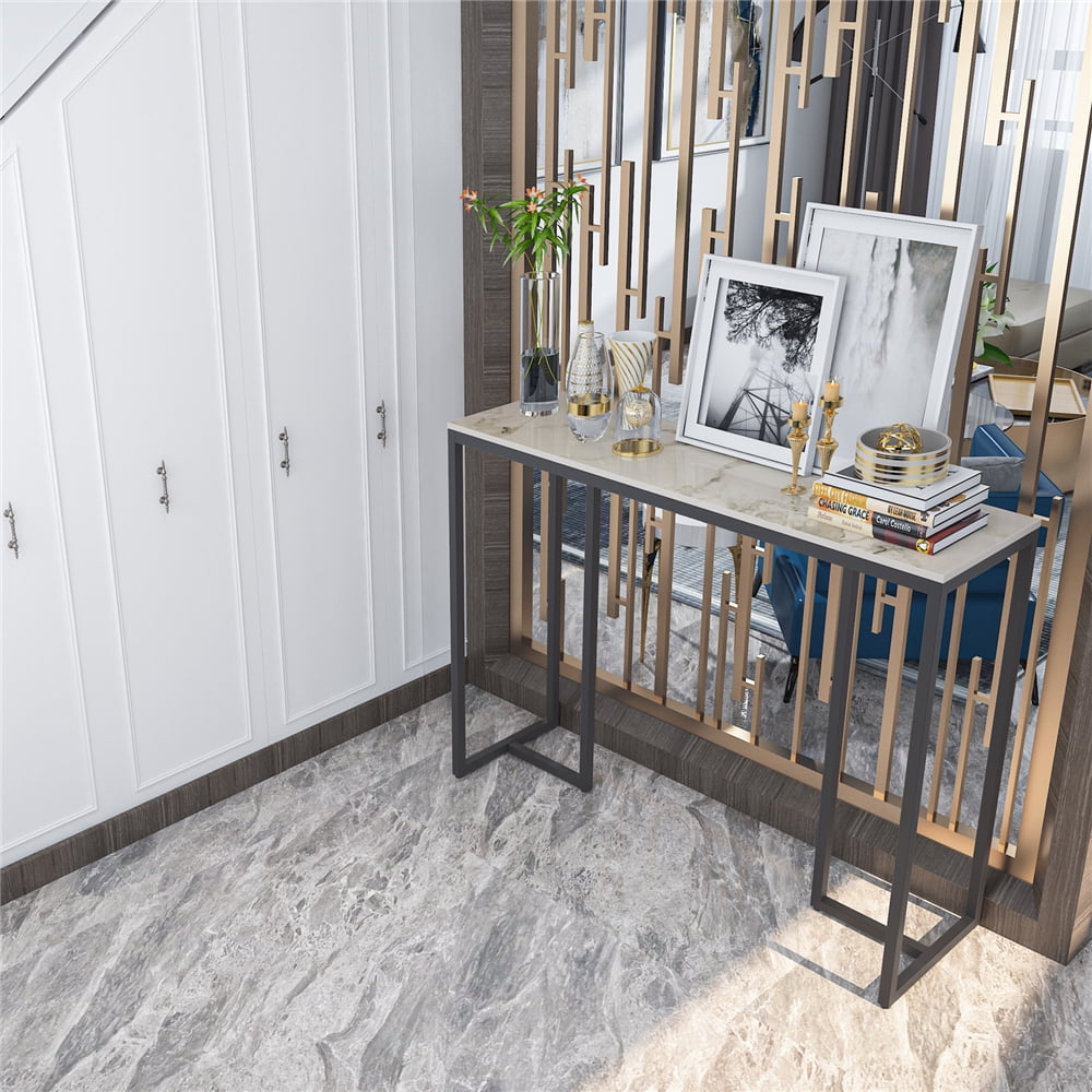 Wisfor Sintered Stone Console Table Narrow Long Sofa Table for Entryway Living Room,White Emerald