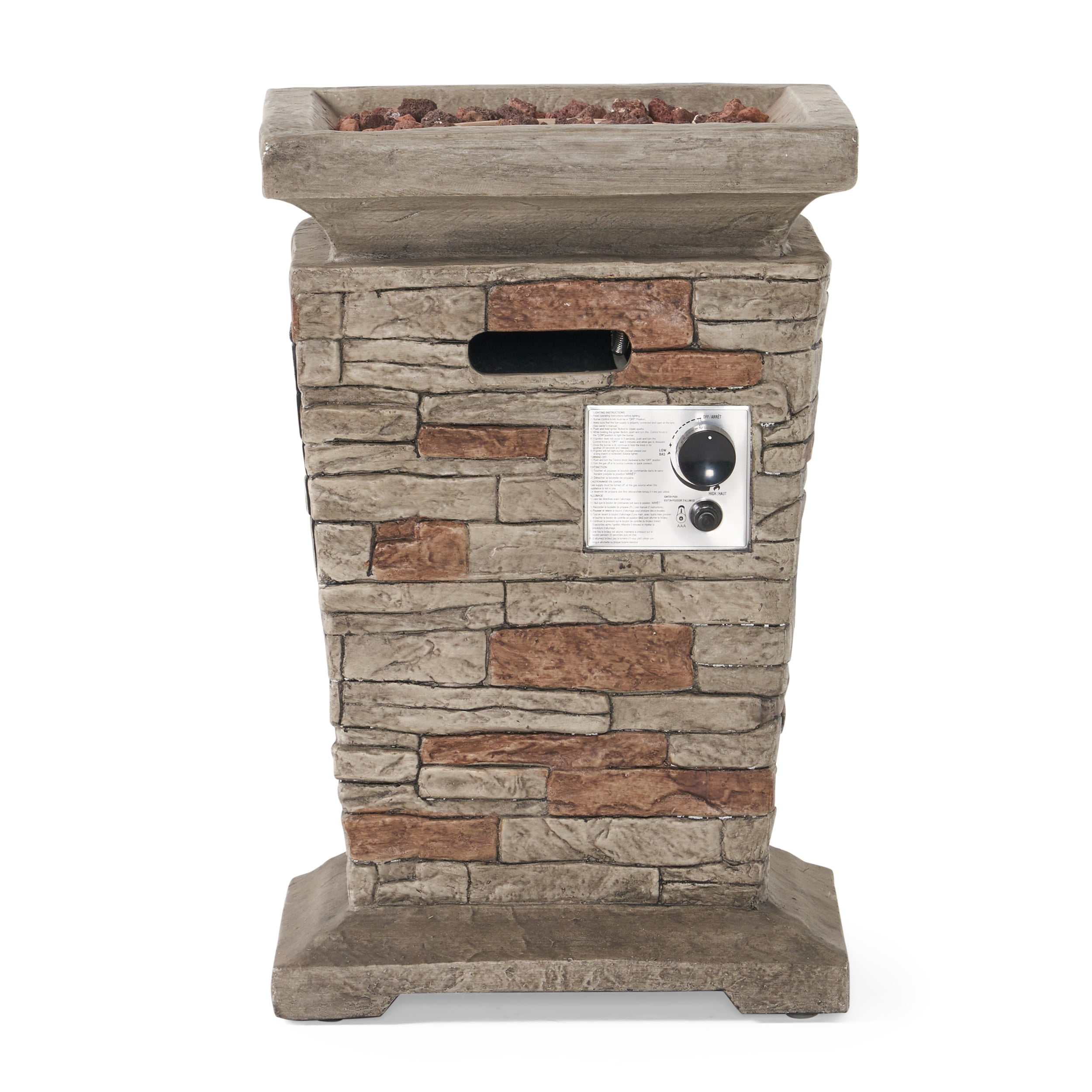 Ewestern Outdoor 19.50" MGO Fire Column with Natural Stone Finish 40,000 BTU for Patio Backyard Firepit with Propane Tank Storage Lightweight Concrete Design