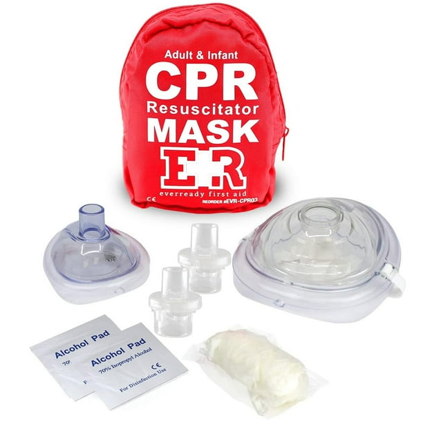Ever Ready First Aid Adult & Infant CPR Mask Emergency Medical Kit, Red
