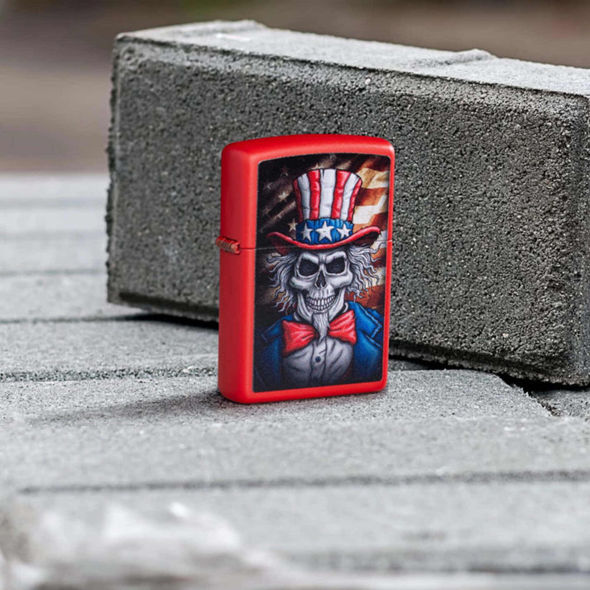 Zippo 46696 Uncle Skeleton Design Red Windproof Pocket Lighter