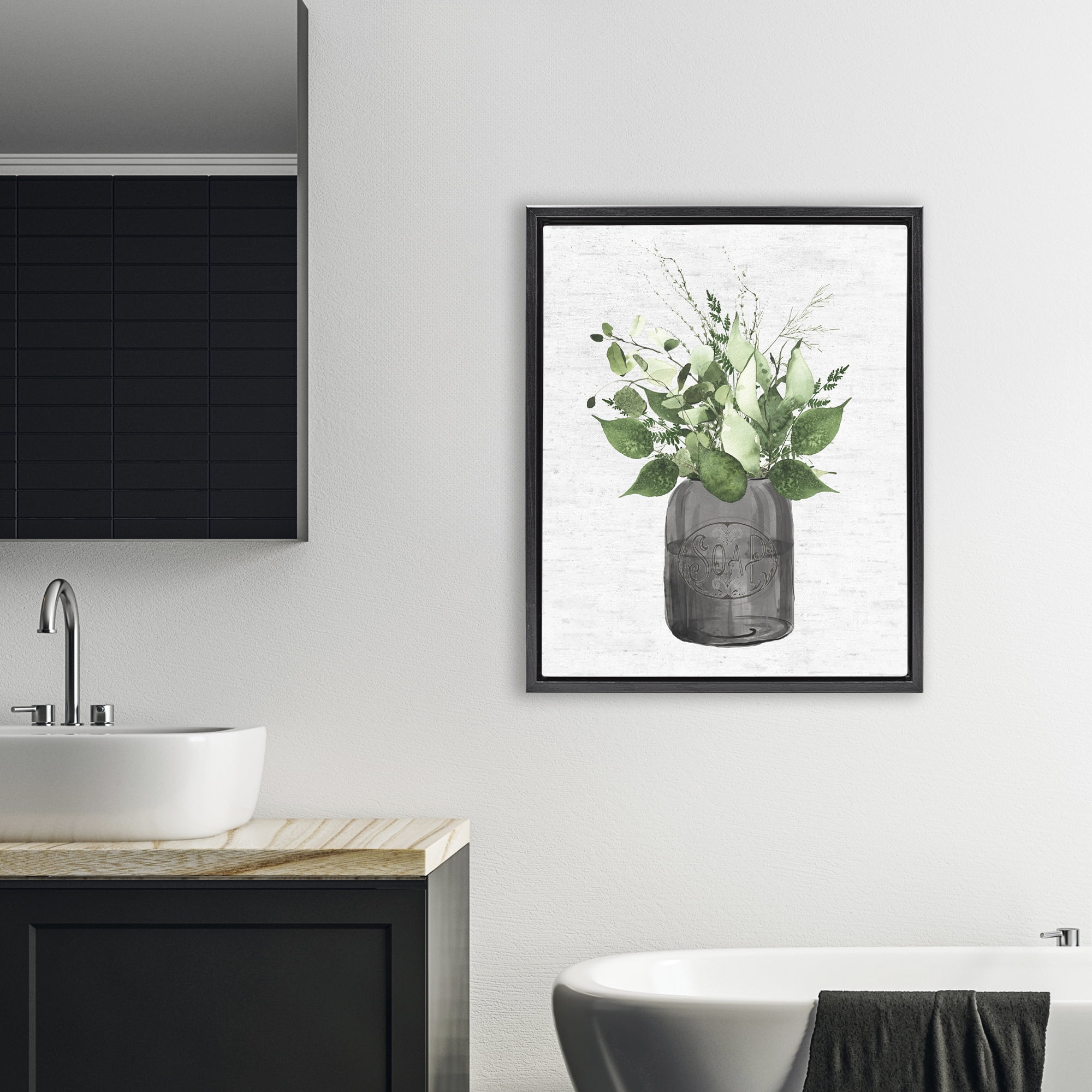 Vintage Soap Jar Herbs Black Framed Floater Canvas Wall Art, design by Lettered and Lined