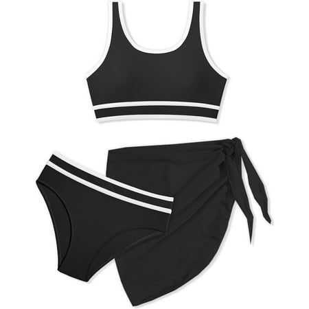 Girls Swimsuit 3 Piece  Girls Bathing Suit Tropical Floral Bikini Set with Cover Up Skirt Tankini Bathing Suit Girls  Swimwear Bikini Set Swim Suits for Girls