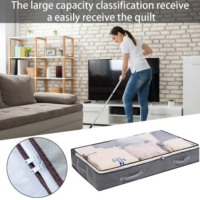 Sacs de Rangement pour Textiles de Maison avec Fenêtre Transparente, Conteneurs Pliables Grande Capacité Non Tissés avec Fermeture Éclair pour Couettes et Couvertures, Poignées Renforcées pour Usage Durable