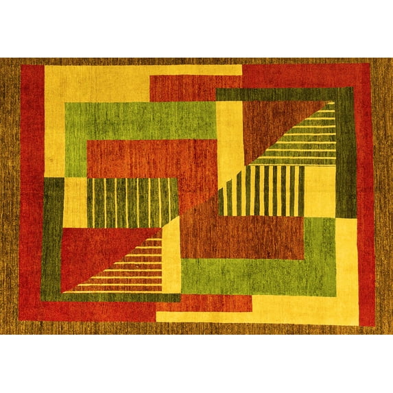 Ahgly Company Machine Washable Indoor Rectangle Abstract Yellow Modern Area Rugs, 2' x 3'