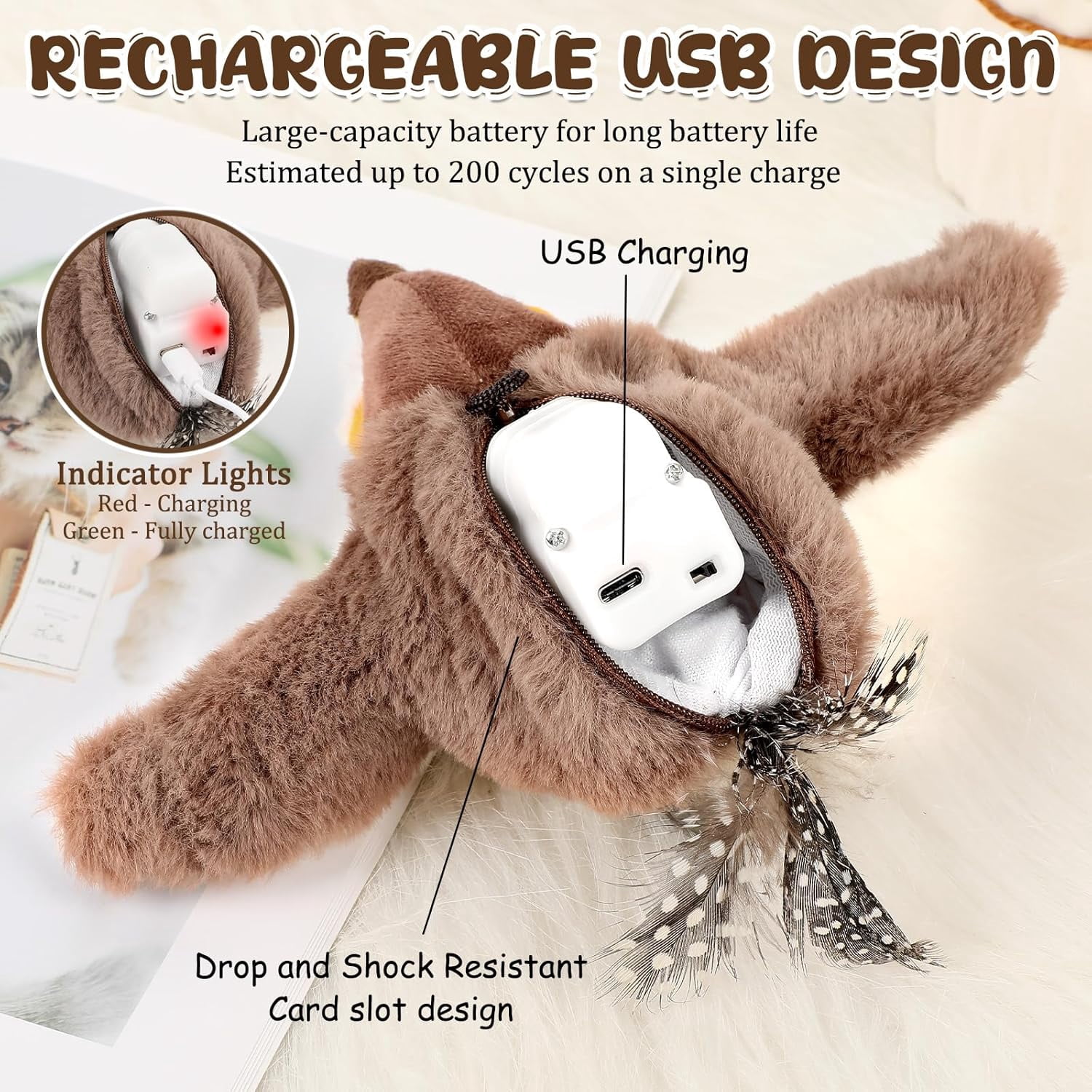 CLIQKWEN Interactive Chirping Flying Bird Cat Toys for Indoor Cats - Electric Sparrow Toy with Flapping Wings, Realistic Plush Pet Toy for Boredom Relief, Pajarito Volador Para Gatos