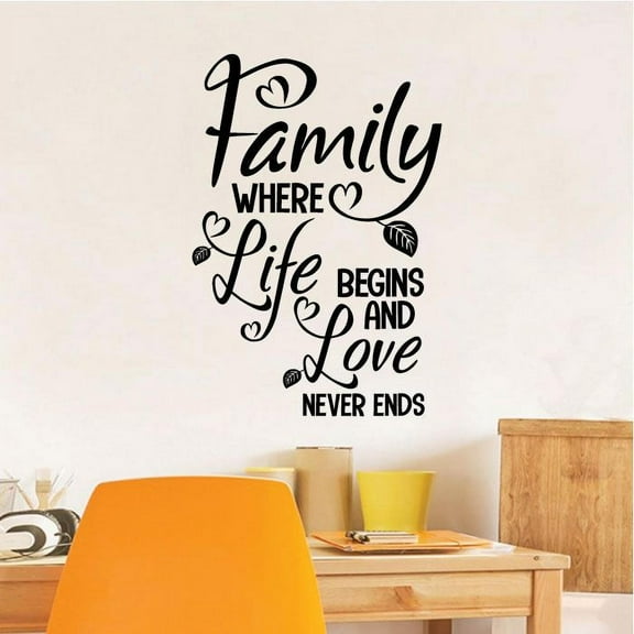 Family Where Life Begins And Love Never Ends - Family Life Quote Home Wall Art Vinyl Wall Decal Family House Home Wall Decoration Room Living Room Bedroom Wall Sticker Decor Design Size (20x20 inch)