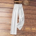 thumbnail image 5 of Women's Linen Cotton Wide Leg Pants for Women, Mid Elastic Waist Straight Tube Casual Pants, Solid Color Pockets, Work Lounge Summer Beach Trousers, Long Straight Leg | VerBelle,White 3XL, 5 of 7