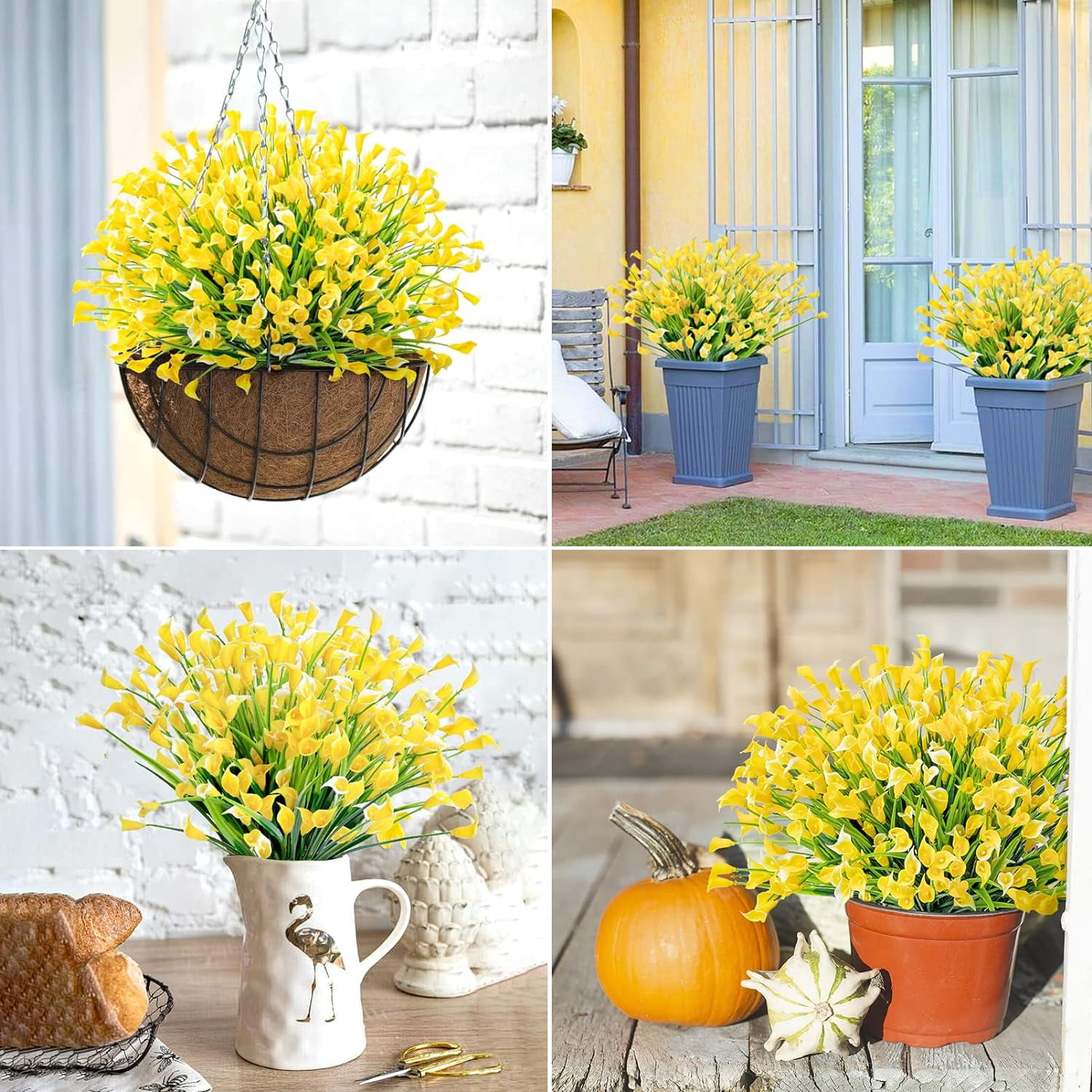 Artificial Flowers for Outdoors Fake Calla Lily Flowers Faux Plastic Plants UV Resistant Spring Summer Flowers for Garden Porch Patio Office Window Box Table Home Decorations, Yellow