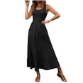 thumbnail image 2 of ChaoHeng Summer Dresses for Women 2025 Vacation Women's A-Line Slip Dress Ruffled Hem Round Neck, Sleeveless Solid Color,Black XXL, 2 of 6