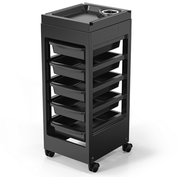 Ktaxon 5 Drawers Salon Trolley Cart, Hair Cart Rolling Storage Organizer Barber Station with Wheels & Hair Dryer Holder, Salon Cart for Hair Stylist